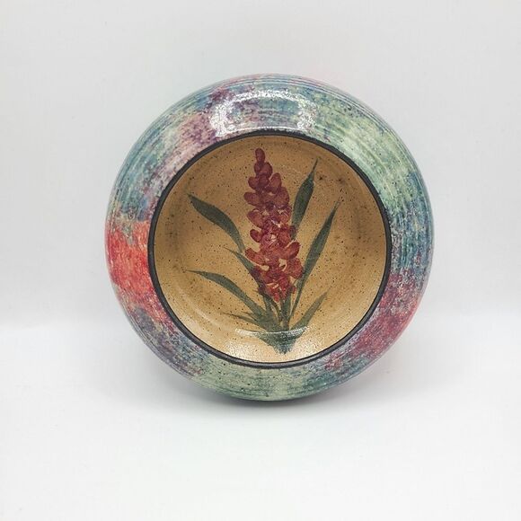 Handcrafted Floral Pottery Bowl, By Malsnee 2002 - Picture 1 of 9